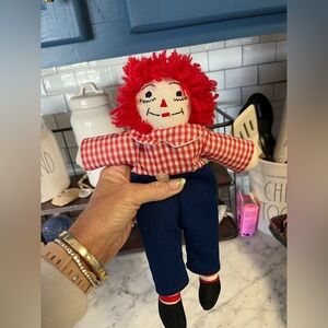 Raggedy Andy Rag Doll with Checkered Shirt- missing button